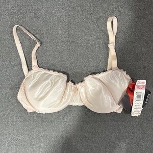 NWT Vintage Backless by Smoothie Lace Trim Satin Bra in Blush Pink Size 34B